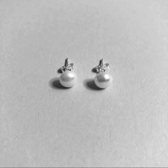 Stud Earrings 7-8 mm Sterling Silver 925 Tiny Pearl Akoya Jewelry Gift for Her - Picture 9 of 9